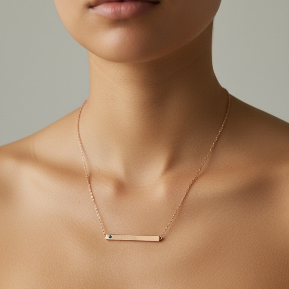 Minimal Rose Gold Bar Necklace with Accent Stone NWOT